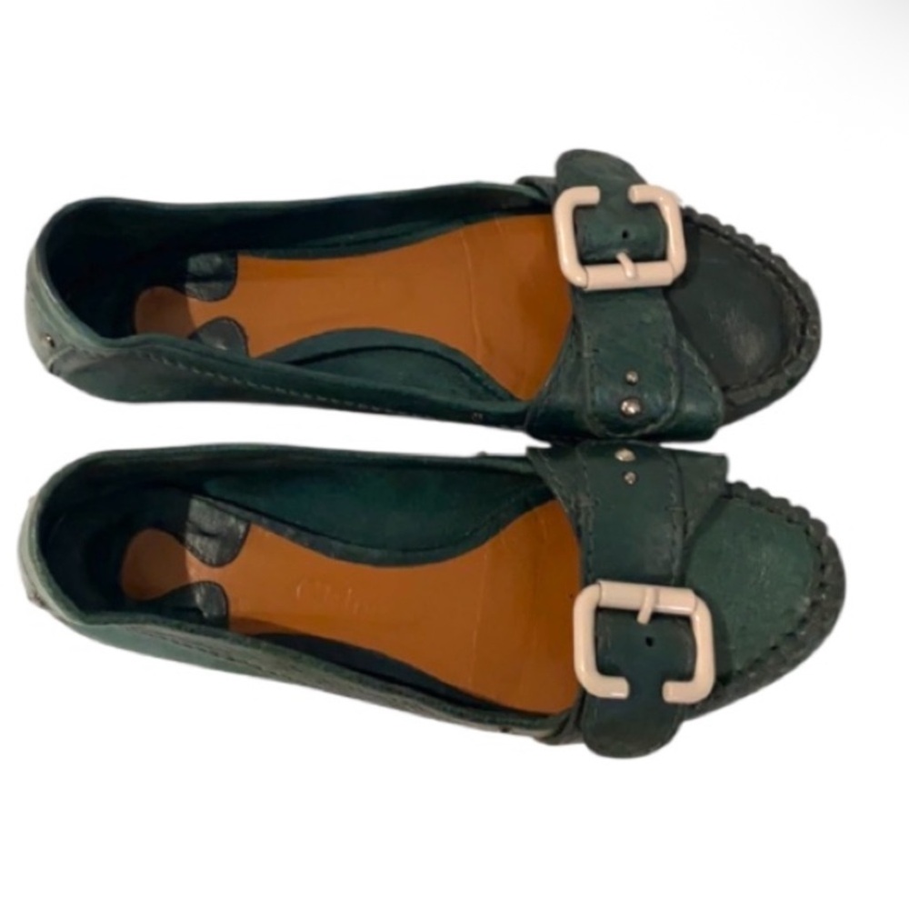 Authentic Chloe designer Hunter green leather flats loafers sz 9 - Picture 9 of 14